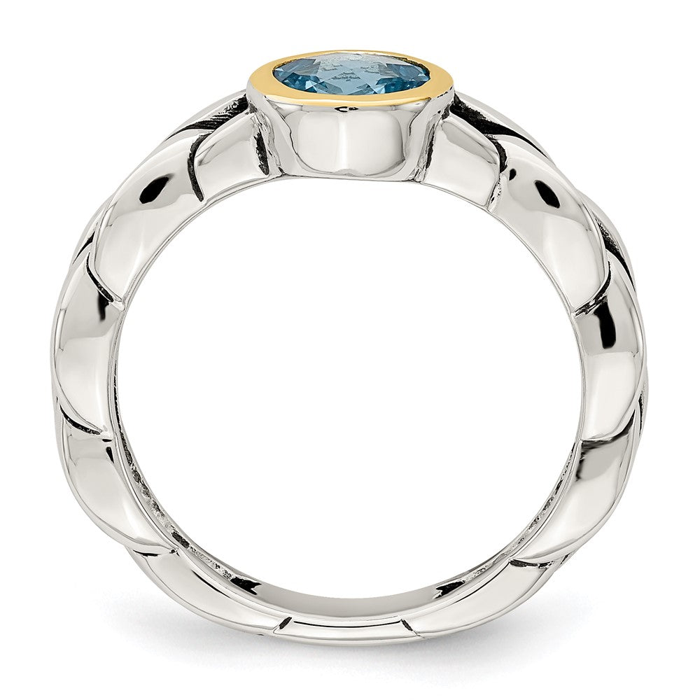 14K/Silver Two Tone Shey Couture Sterling Silver With 14K Accent Antiqued Round Bezel Sky Blue Topaz Ring