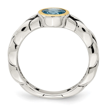 14K/Silver Two Tone Shey Couture Sterling Silver With 14K Accent Antiqued Round Bezel Sky Blue Topaz Ring