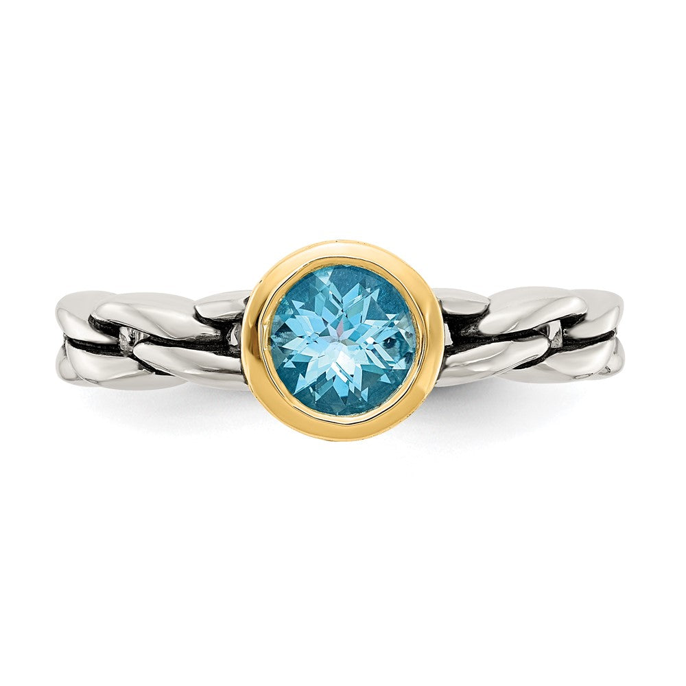 14K/Silver Two Tone Shey Couture Sterling Silver With 14K Accent Antiqued Round Bezel Sky Blue Topaz Ring