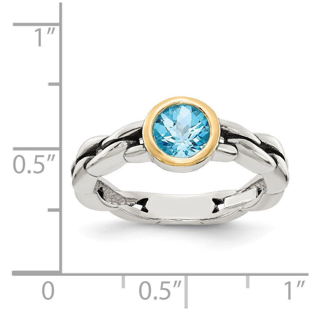 14K/Silver Two Tone Shey Couture Sterling Silver With 14K Accent Antiqued Round Bezel Sky Blue Topaz Ring