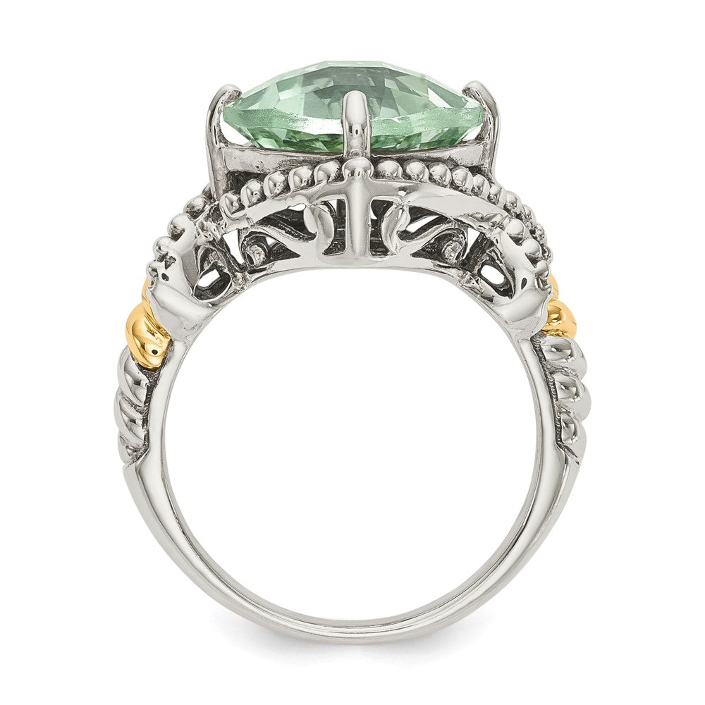 14K/Silver Two Tone Shey Couture Sterling Silver With 14K Accent Antiqued Cushion Green Quartz Ring