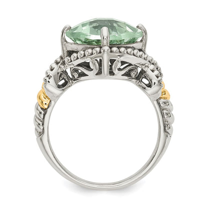 14K/Silver Two Tone Shey Couture Sterling Silver With 14K Accent Antiqued Cushion Green Quartz Ring
