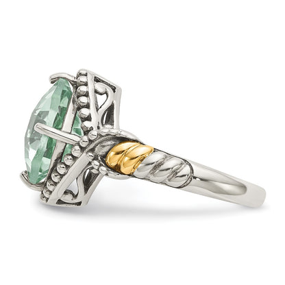 14K/Silver Two Tone Shey Couture Sterling Silver With 14K Accent Antiqued Cushion Green Quartz Ring
