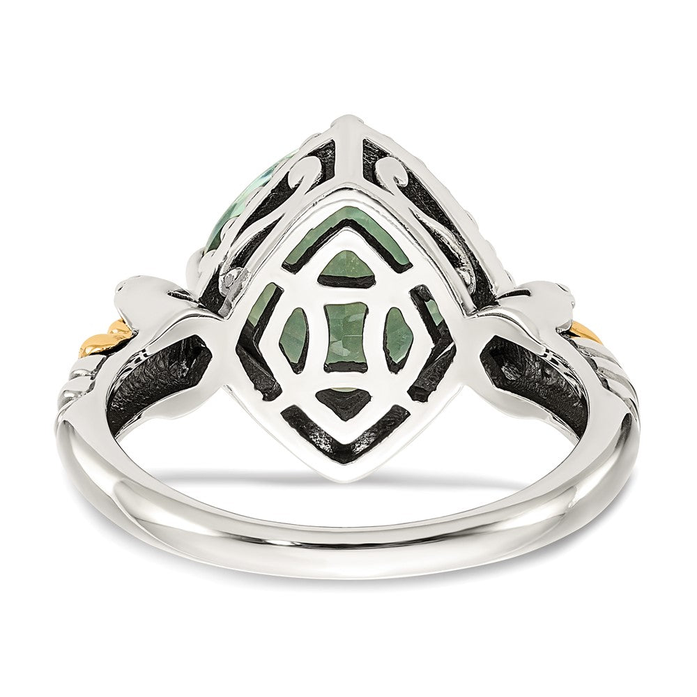 14K/Silver Two Tone Shey Couture Sterling Silver With 14K Accent Antiqued Cushion Green Quartz Ring
