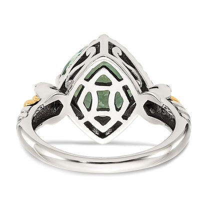14K/Silver Two Tone Shey Couture Sterling Silver With 14K Accent Antiqued Cushion Green Quartz Ring
