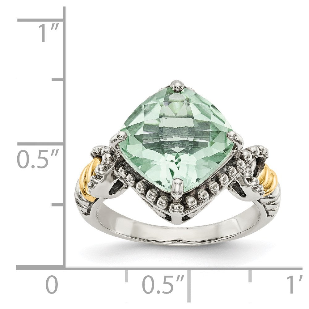 14K/Silver Two Tone Shey Couture Sterling Silver With 14K Accent Antiqued Cushion Green Quartz Ring