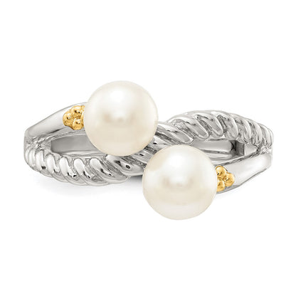 14K/Silver Two Tone Shey Couture Sterling Silver With 14K Accent Polished 6mm White Freshwater Cultured Pearl Ring