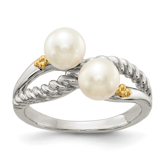 14K/Silver Two Tone Shey Couture Sterling Silver With 14K Accent Polished 6mm White Freshwater Cultured Pearl Ring
