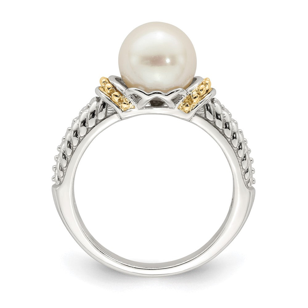 14K/Silver Two Tone Shey Couture Sterling Silver Rhodium Plated With 14K Accent 8 9mm Freshwater Cultured Pearl Ring