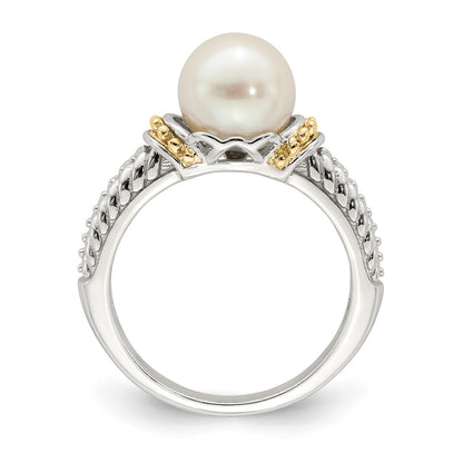 14K/Silver Two Tone Shey Couture Sterling Silver Rhodium Plated With 14K Accent 8 9mm Freshwater Cultured Pearl Ring