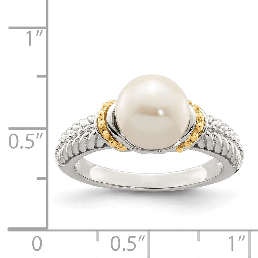 14K/Silver Two Tone Shey Couture Sterling Silver Rhodium Plated With 14K Accent 8 9mm Freshwater Cultured Pearl Ring