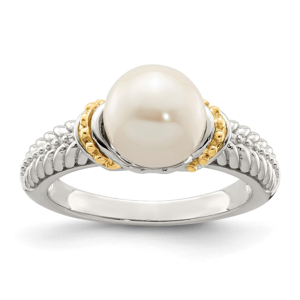 14K/Silver Two Tone Shey Couture Sterling Silver Rhodium Plated With 14K Accent 8 9mm Freshwater Cultured Pearl Ring