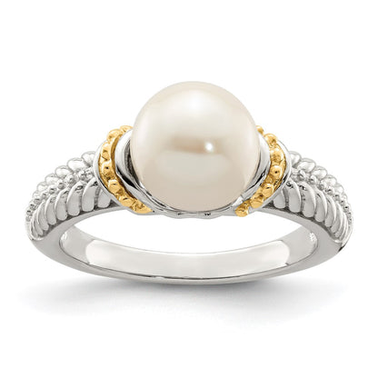 14K/Silver Two Tone Shey Couture Sterling Silver Rhodium Plated With 14K Accent 8 9mm Freshwater Cultured Pearl Ring