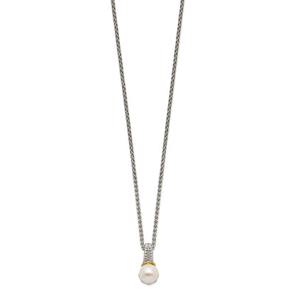 14K/Silver Two Tone Shey Couture Sterling Silver Rhodium Plated With 14K Accent 18 Inch 8 9mm Freshwater Cultured Pearl Necklace