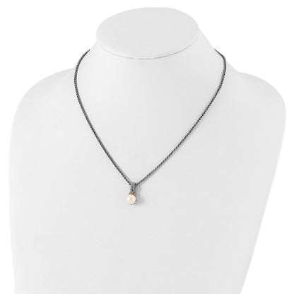 14K/Silver Two Tone Shey Couture Sterling Silver Rhodium Plated With 14K Accent 18 Inch 8 9mm Freshwater Cultured Pearl Necklace
