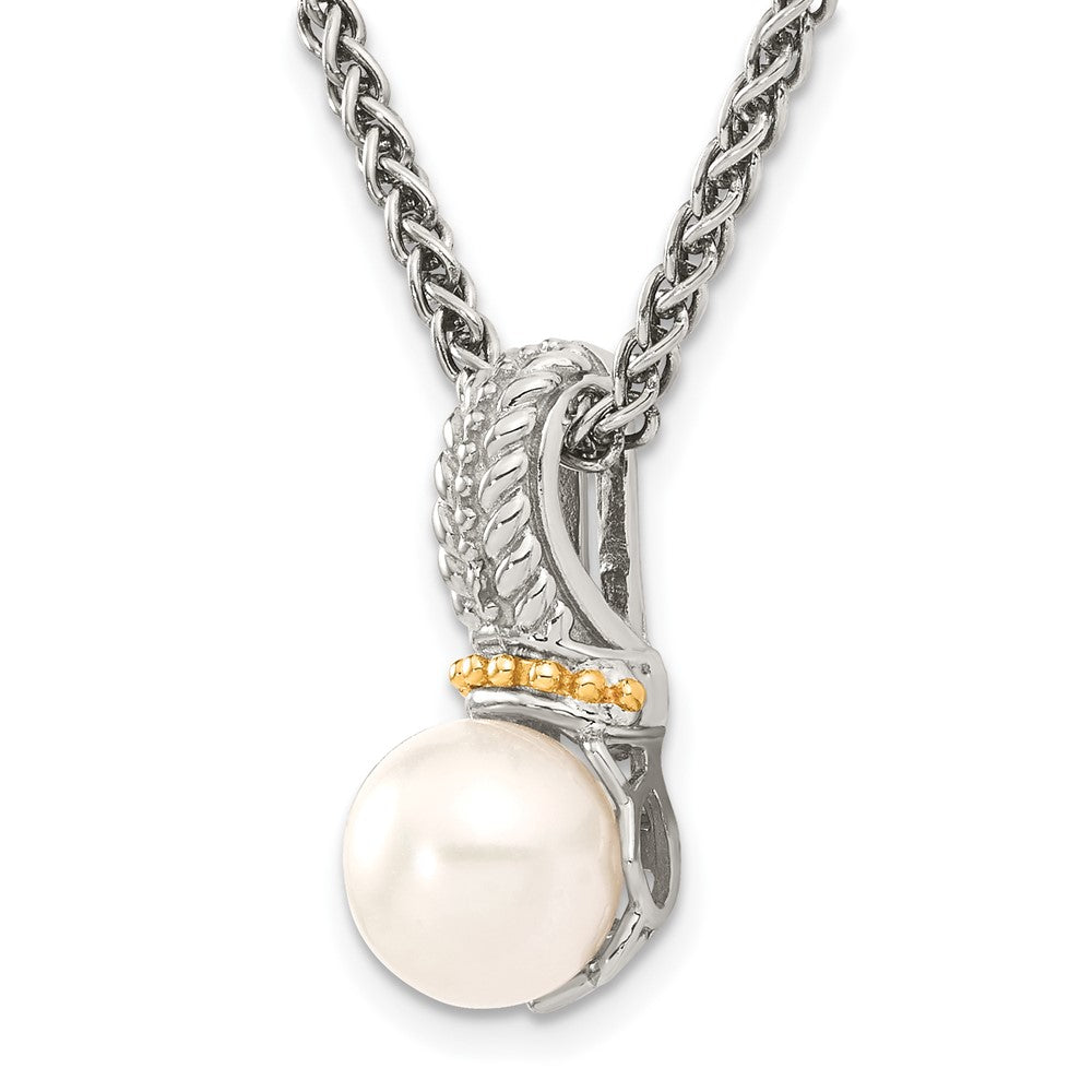 14K/Silver Two Tone Shey Couture Sterling Silver Rhodium Plated With 14K Accent 18 Inch 8 9mm Freshwater Cultured Pearl Necklace