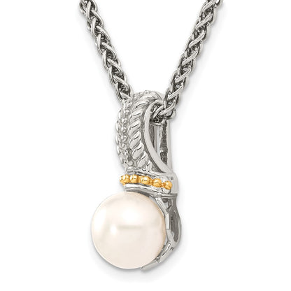 14K/Silver Two Tone Shey Couture Sterling Silver Rhodium Plated With 14K Accent 18 Inch 8 9mm Freshwater Cultured Pearl Necklace