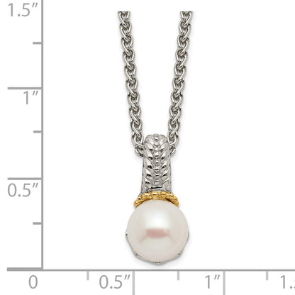 14K/Silver Two Tone Shey Couture Sterling Silver Rhodium Plated With 14K Accent 18 Inch 8 9mm Freshwater Cultured Pearl Necklace