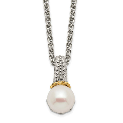 14K/Silver Two Tone Shey Couture Sterling Silver Rhodium Plated With 14K Accent 18 Inch 8 9mm Freshwater Cultured Pearl Necklace