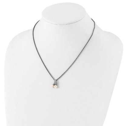 14K/Silver Two Tone Shey Couture Sterling Silver Rhodium Plated With 14K Accent 18 Inch 6 7mm Freshwater Cultured Pearl Necklace