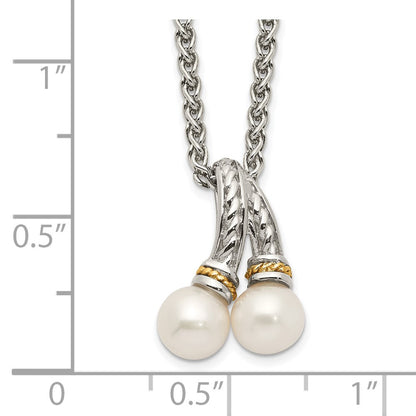 14K/Silver Two Tone Shey Couture Sterling Silver Rhodium Plated With 14K Accent 18 Inch 6 7mm Freshwater Cultured Pearl Necklace