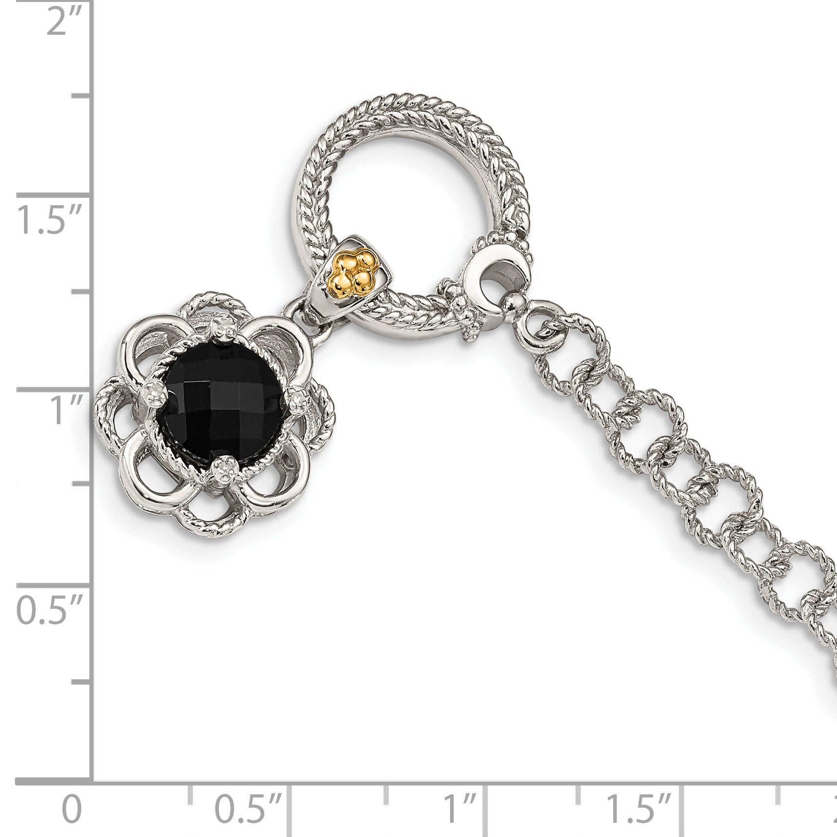 14K/Silver Two Tone Shey Couture Sterling Silver Rhodium Plated With 14K Accent 7.5 Inch Checkerboard Cut Black Onyx And Diamond Toggle Bracelet