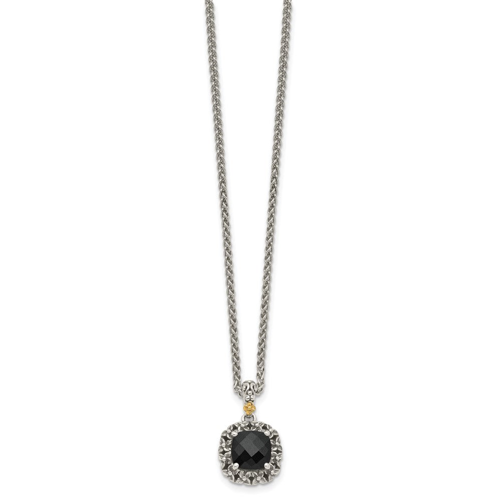 14K/Silver Two Tone Shey Couture Sterling Silver With 14K Accent 18 Inch Antiqued Checkerboard Cut Black Onyx Necklace