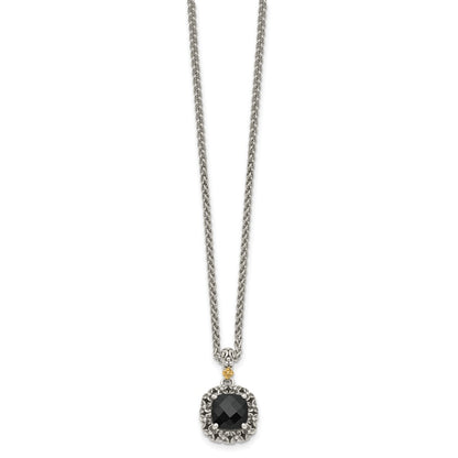 14K/Silver Two Tone Shey Couture Sterling Silver With 14K Accent 18 Inch Antiqued Checkerboard Cut Black Onyx Necklace