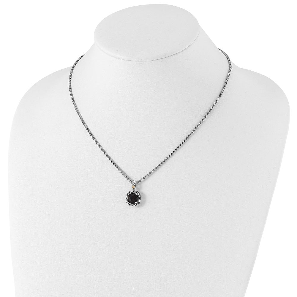14K/Silver Two Tone Shey Couture Sterling Silver With 14K Accent 18 Inch Antiqued Checkerboard Cut Black Onyx Necklace