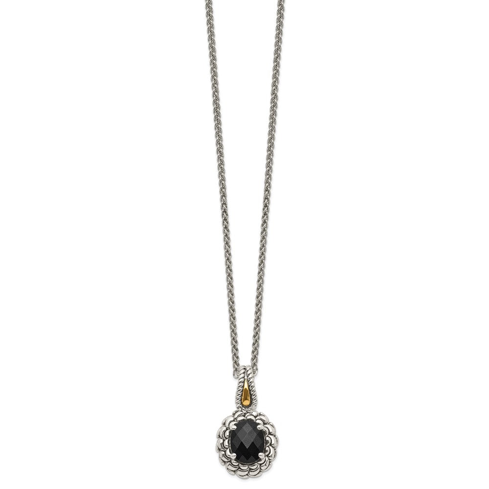 14K/Silver Two Tone Shey Couture Sterling Silver With 14K Accent 18 Inch Antiqued Checkerboard Cut Black Onyx Necklace