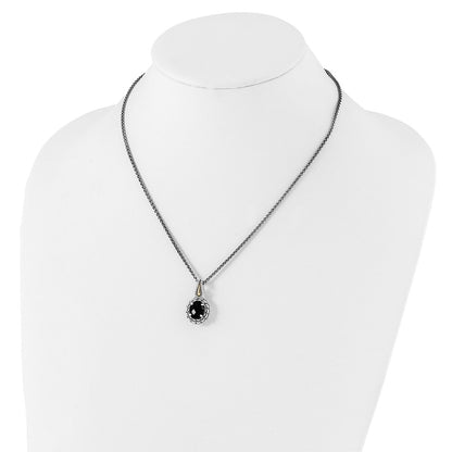 14K/Silver Two Tone Shey Couture Sterling Silver With 14K Accent 18 Inch Antiqued Checkerboard Cut Black Onyx Necklace