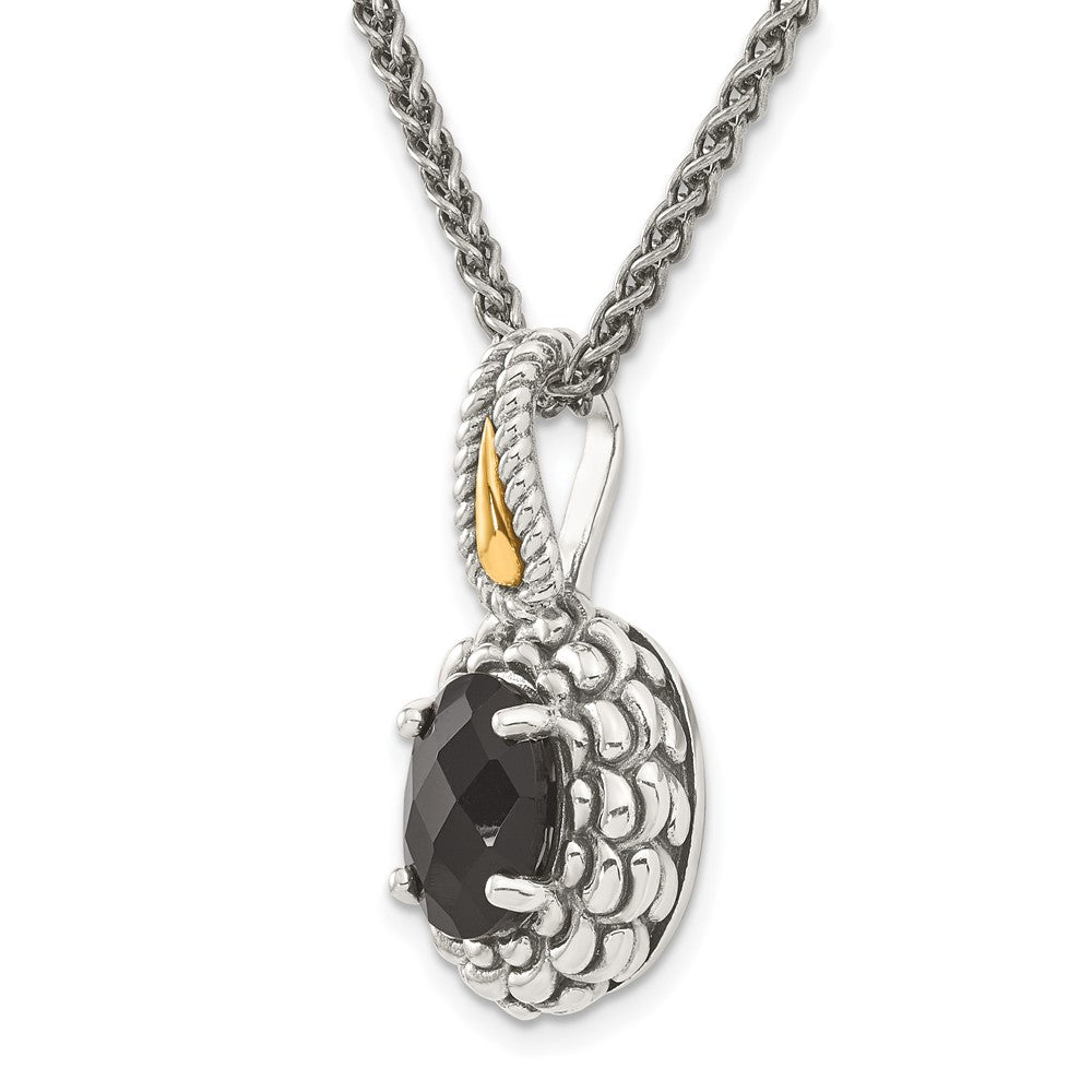 14K/Silver Two Tone Shey Couture Sterling Silver With 14K Accent 18 Inch Antiqued Checkerboard Cut Black Onyx Necklace