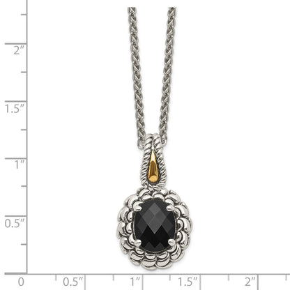 14K/Silver Two Tone Shey Couture Sterling Silver With 14K Accent 18 Inch Antiqued Checkerboard Cut Black Onyx Necklace