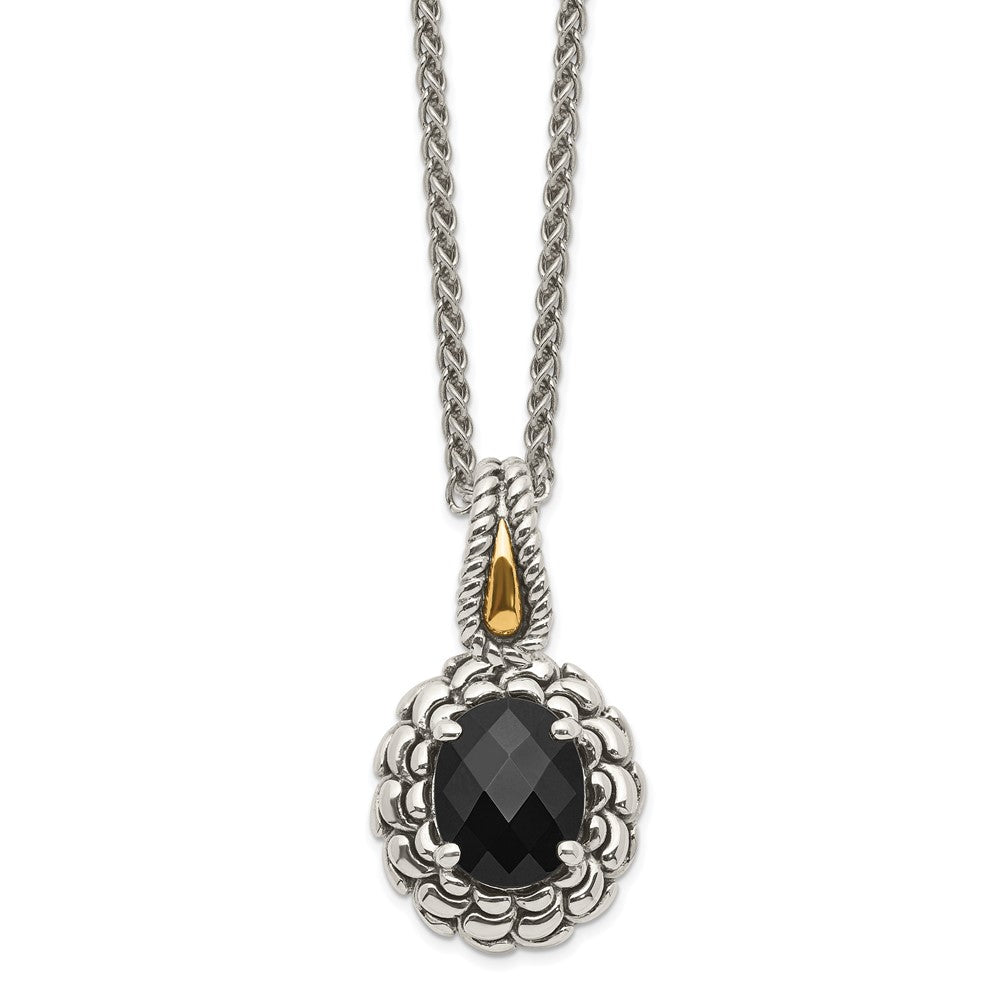 14K/Silver Two Tone Shey Couture Sterling Silver With 14K Accent 18 Inch Antiqued Checkerboard Cut Black Onyx Necklace
