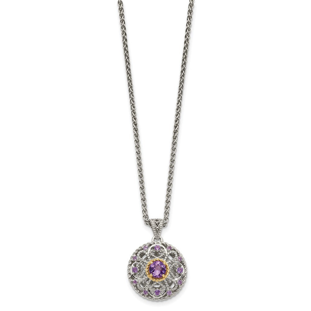 14K/Silver Two Tone Shey Couture Sterling Silver With 14K Accent 18 Inch Round Amethyst Necklace