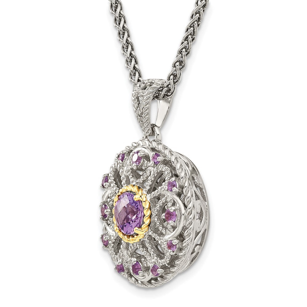 14K/Silver Two Tone Shey Couture Sterling Silver With 14K Accent 18 Inch Round Amethyst Necklace