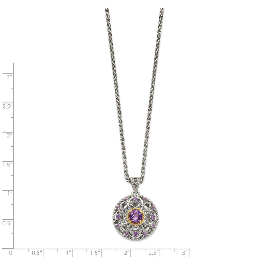 14K/Silver Two Tone Shey Couture Sterling Silver With 14K Accent 18 Inch Round Amethyst Necklace