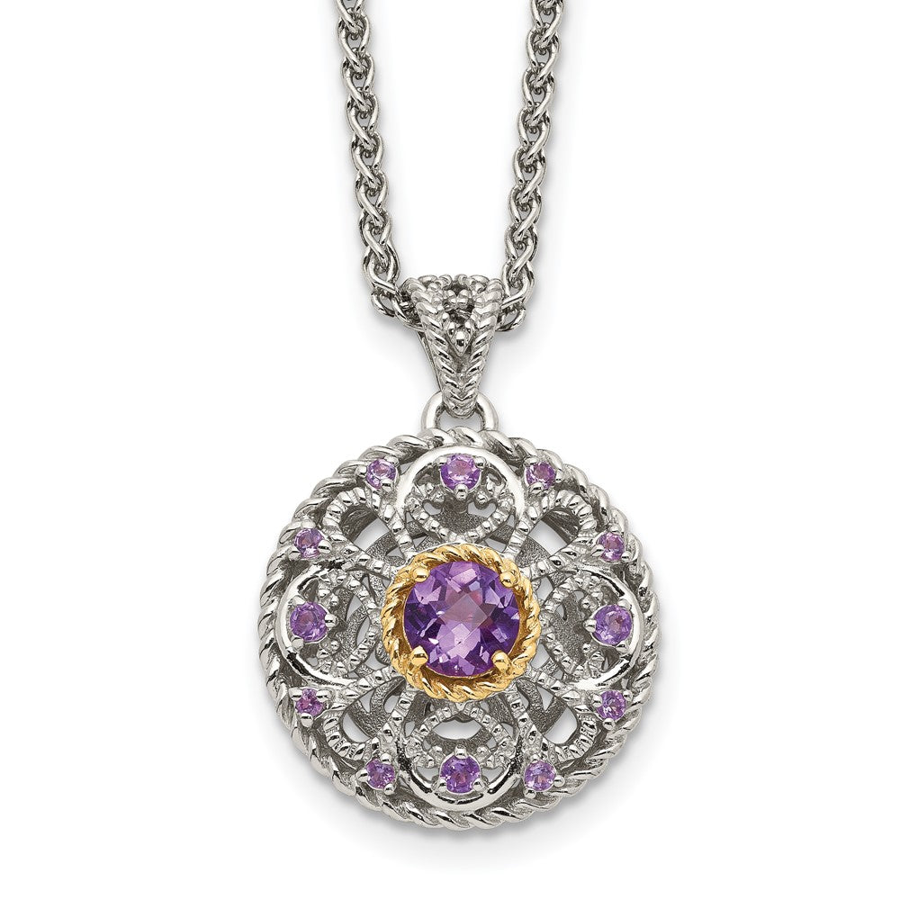 14K/Silver Two Tone Shey Couture Sterling Silver With 14K Accent 18 Inch Round Amethyst Necklace