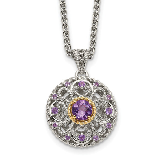 14K/Silver Two Tone Shey Couture Sterling Silver With 14K Accent 18 Inch Round Amethyst Necklace