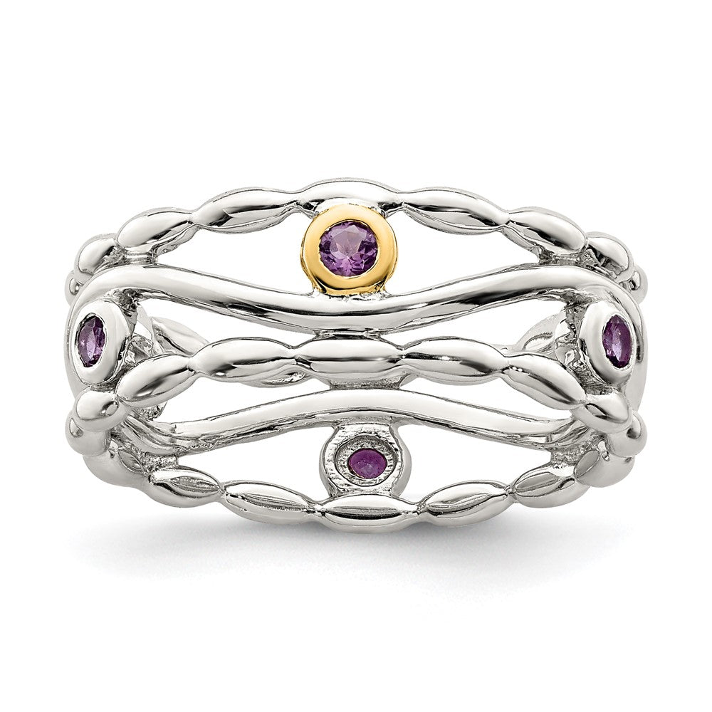 14K/Silver Two Tone Sterling Silver W/ 14K Accent Amethyst Ring