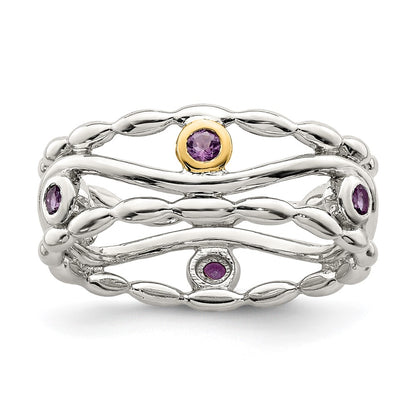 14K/Silver Two Tone Sterling Silver W/ 14K Accent Amethyst Ring