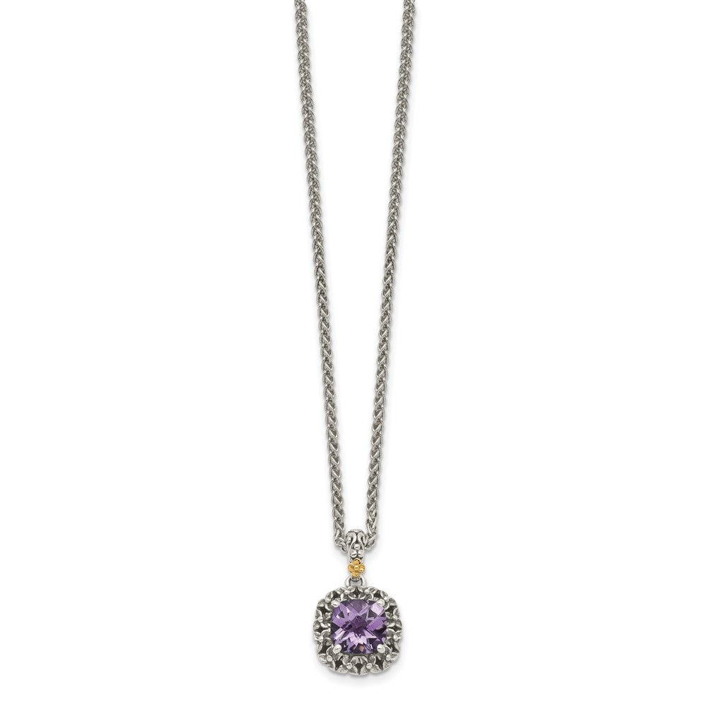 14K/Silver Two Tone Shey Couture Sterling Silver With 14K Accent 18 Inch Antiqued Cushion Amethyst Necklace