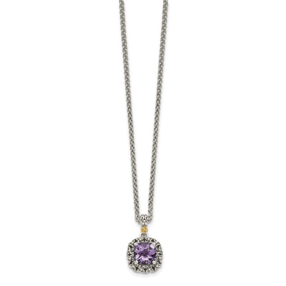 14K/Silver Two Tone Shey Couture Sterling Silver With 14K Accent 18 Inch Antiqued Cushion Amethyst Necklace