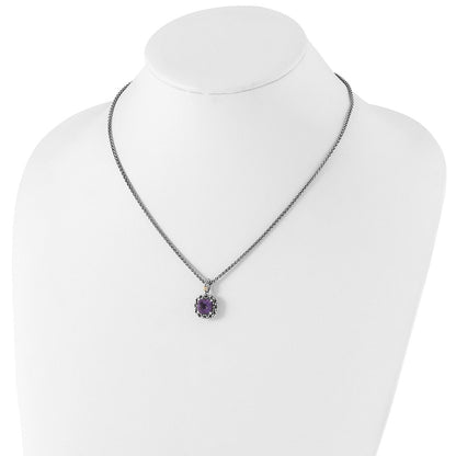 14K/Silver Two Tone Shey Couture Sterling Silver With 14K Accent 18 Inch Antiqued Cushion Amethyst Necklace