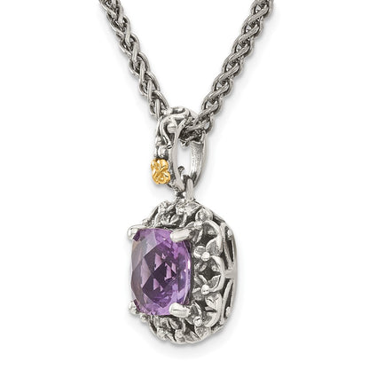 14K/Silver Two Tone Shey Couture Sterling Silver With 14K Accent 18 Inch Antiqued Cushion Amethyst Necklace