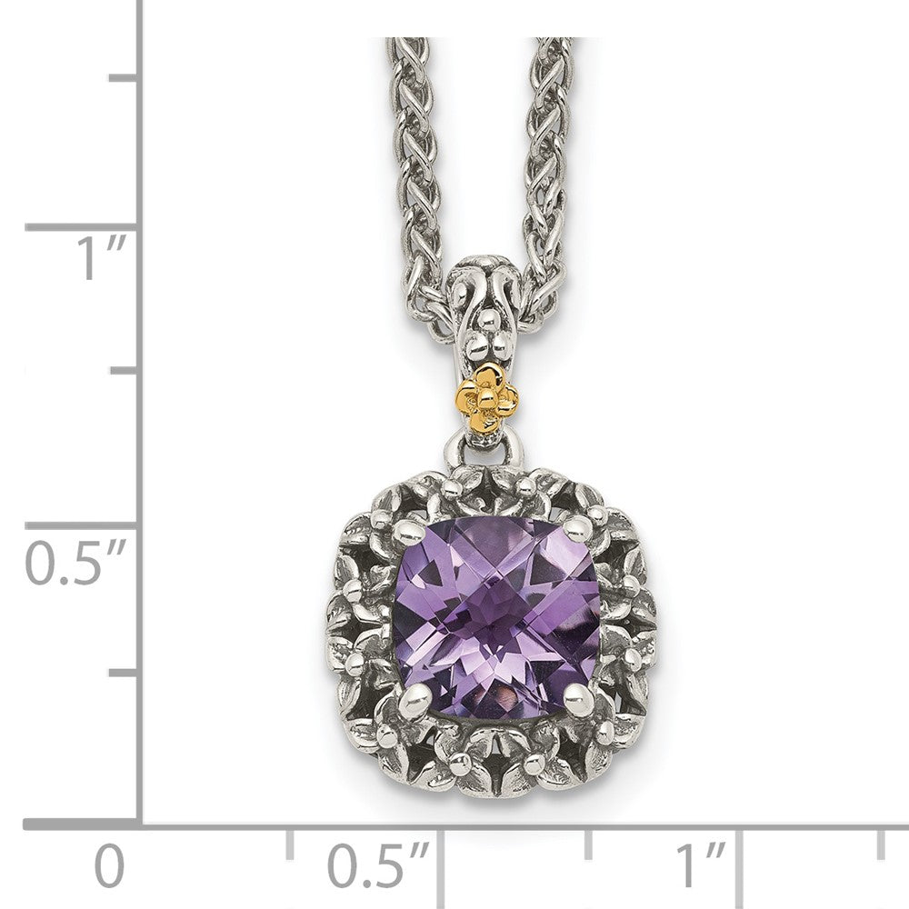 14K/Silver Two Tone Shey Couture Sterling Silver With 14K Accent 18 Inch Antiqued Cushion Amethyst Necklace