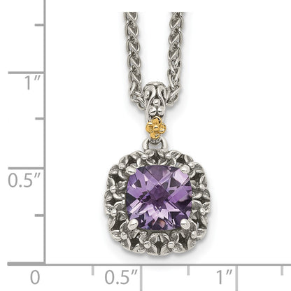 14K/Silver Two Tone Shey Couture Sterling Silver With 14K Accent 18 Inch Antiqued Cushion Amethyst Necklace