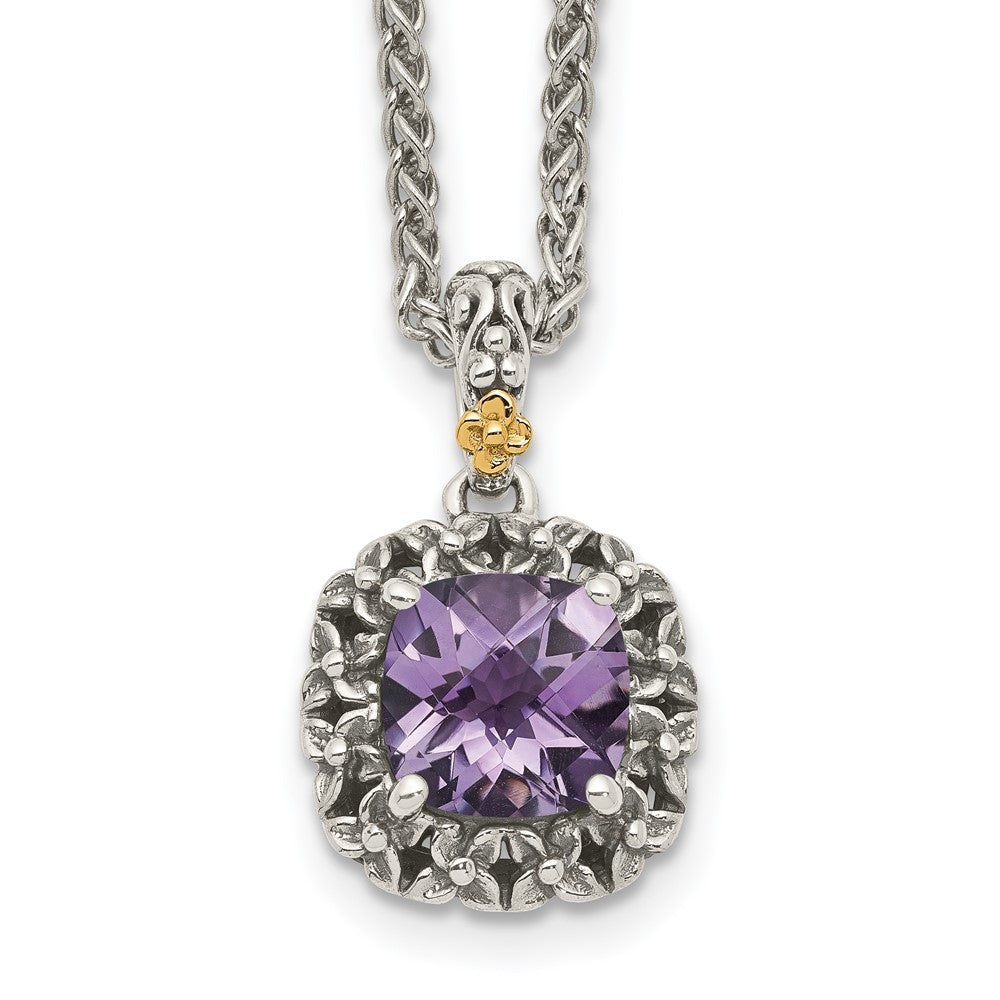 14K/Silver Two Tone Shey Couture Sterling Silver With 14K Accent 18 Inch Antiqued Cushion Amethyst Necklace