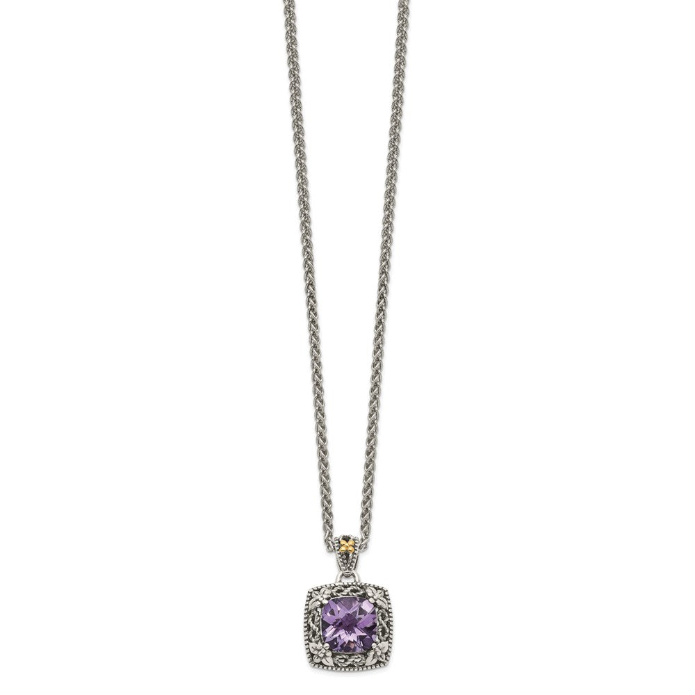14K/Silver Two Tone Shey Couture Sterling Silver With 14K Accent 18 Inch Antiqued Cushion Amethyst Necklace