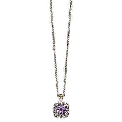 14K/Silver Two Tone Shey Couture Sterling Silver With 14K Accent 18 Inch Antiqued Cushion Amethyst Necklace